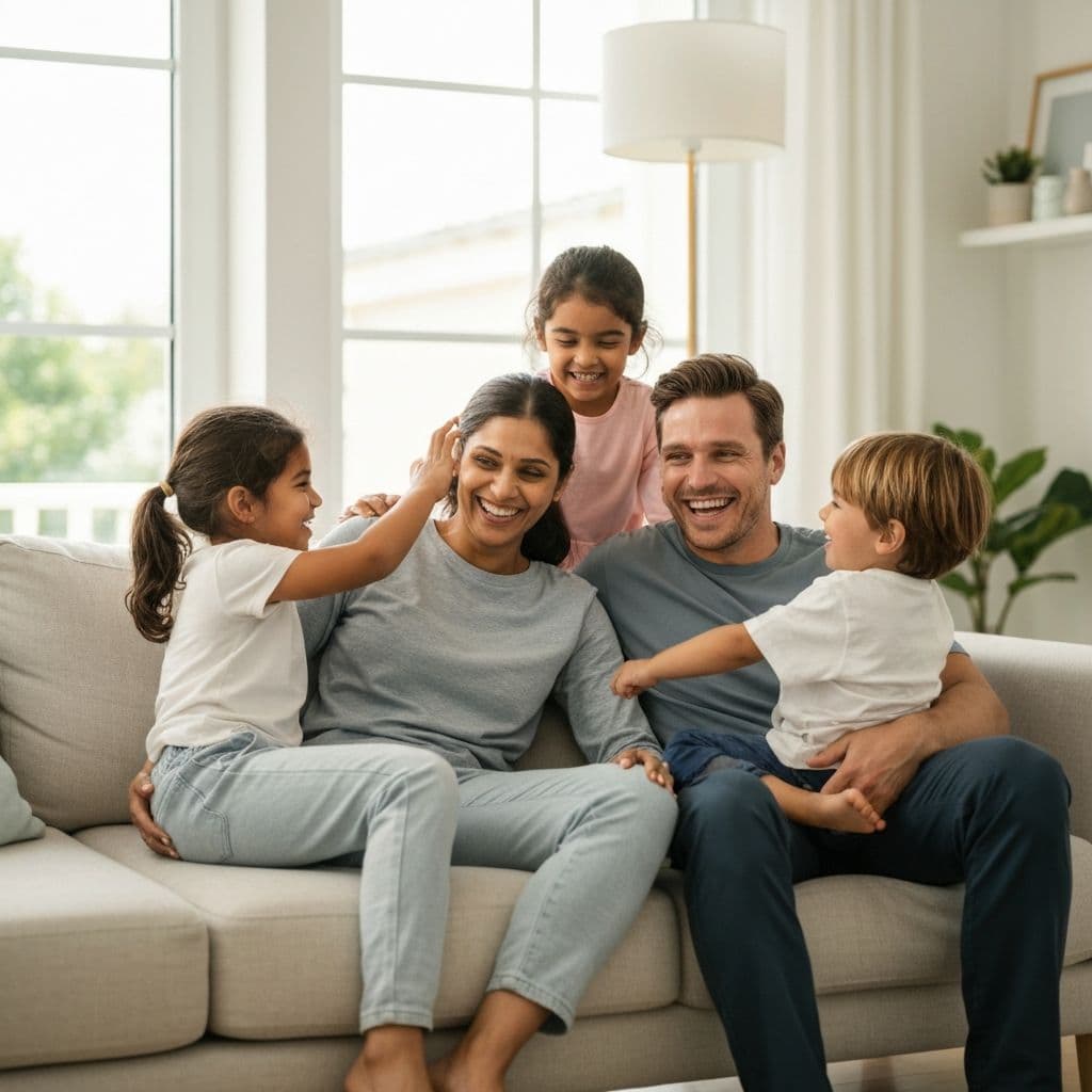 Family enjoying clean air at home
